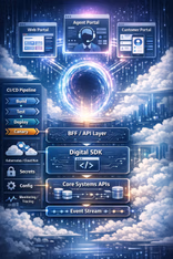 Digital portals architecture with cloud infrastructure and CI/CD pipeline.