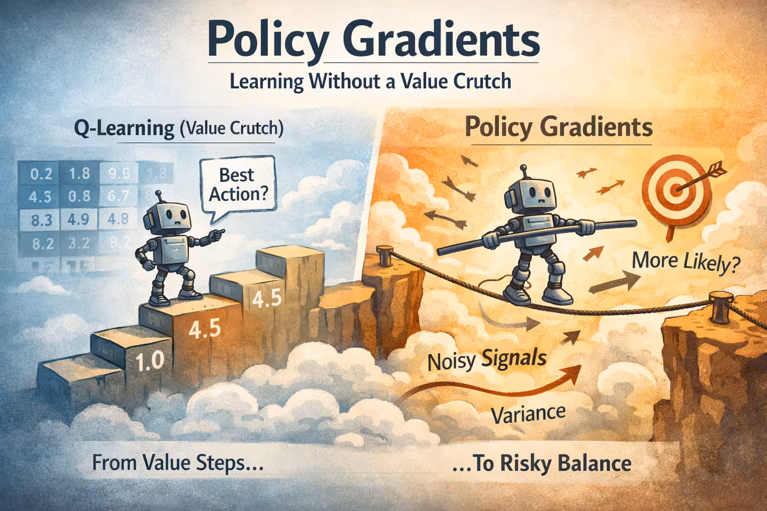 Learning with and without value methods