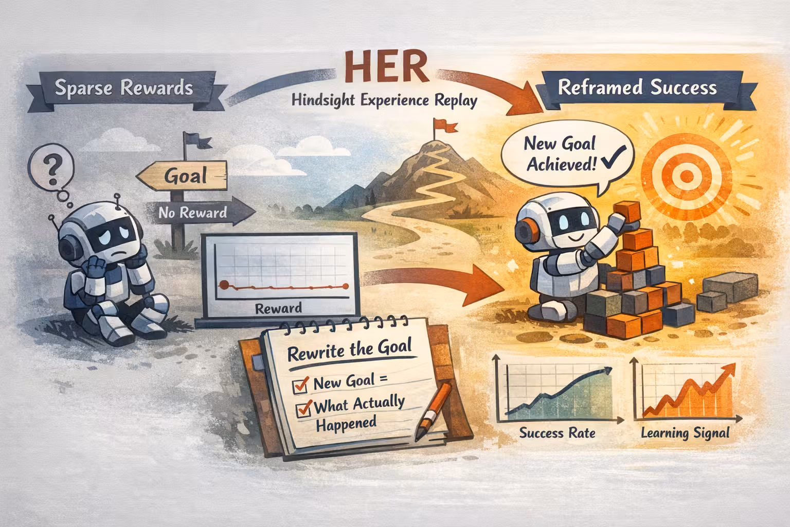 Reframing goals with hindsight learning