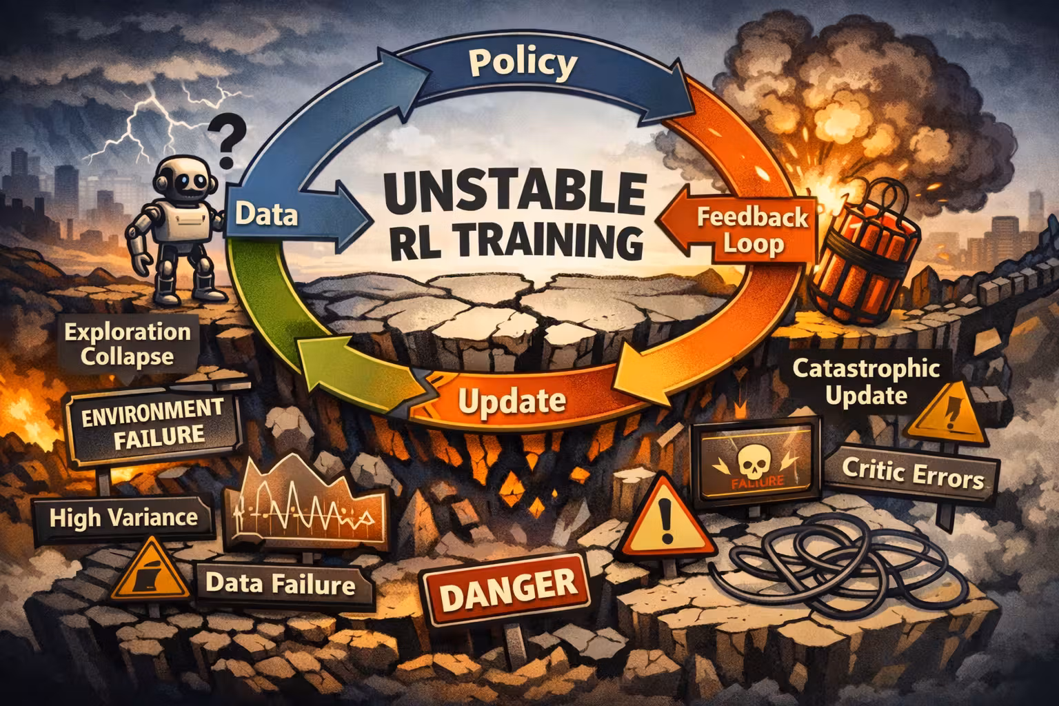 Unstable RL training in chaos