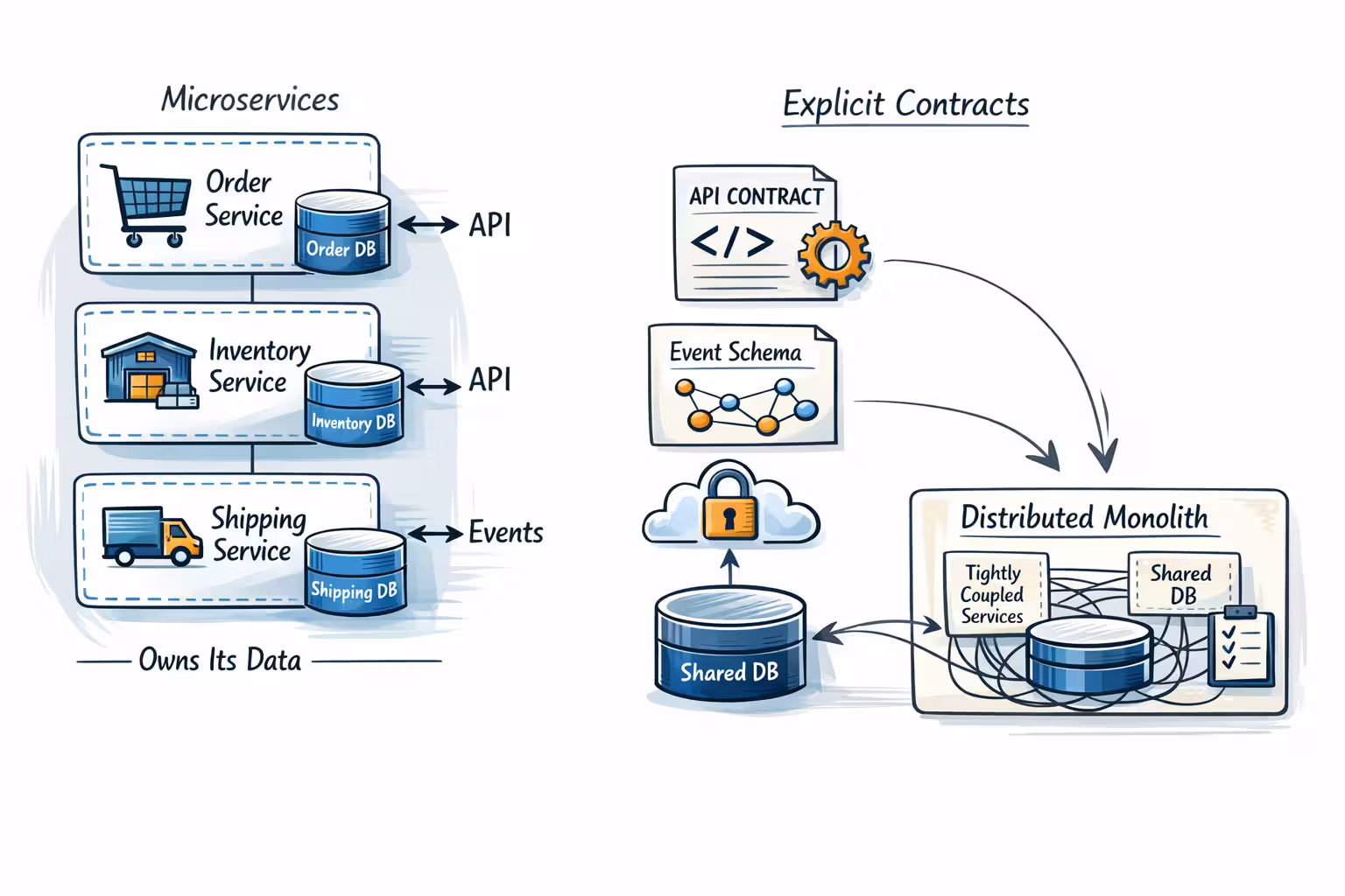 Microservices with owned data and explicit contracts